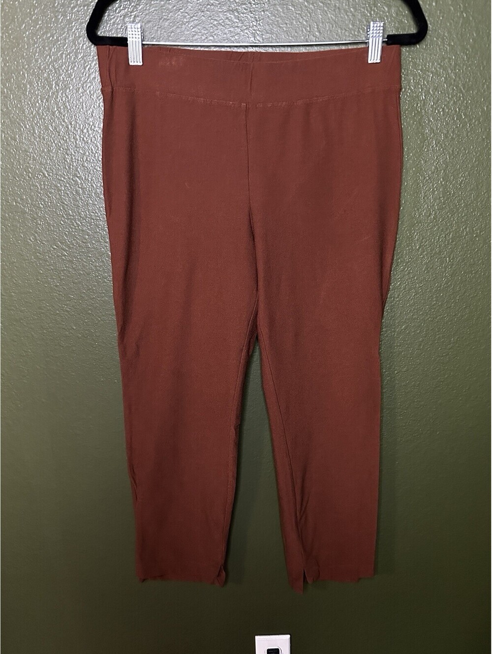 Eileen Fisher Pull On Crepe Pants Skinny Leg Brown Size M Notch Leg